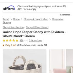 Cloud Island Coiled Rope Diaper Caddy Brand New 