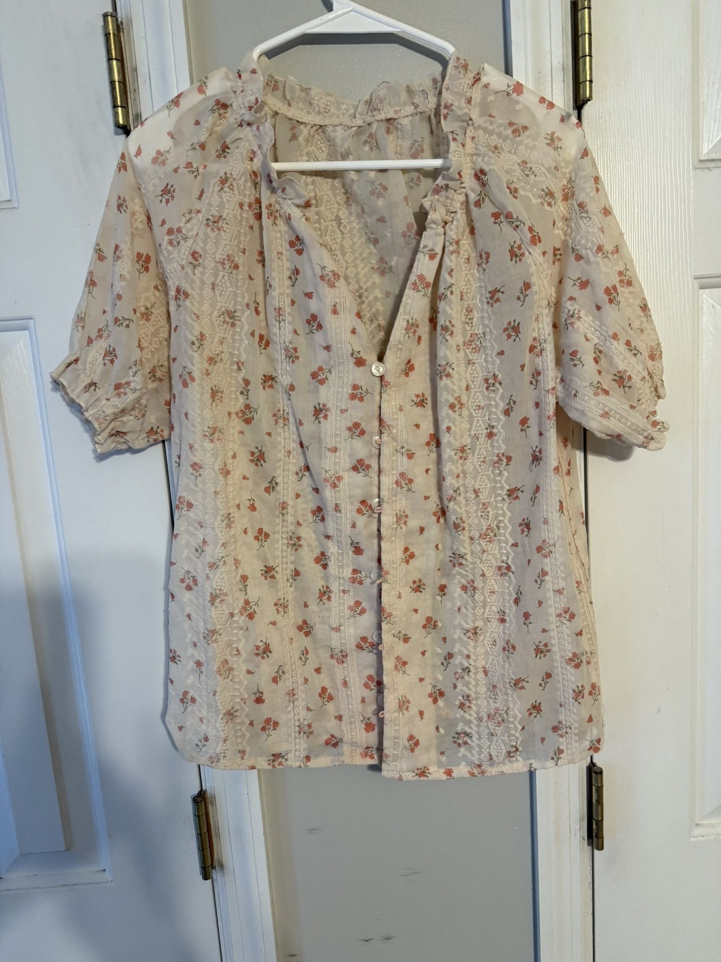Cream And Pink Button Blouse