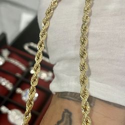 REAL GOLD 5.5mm 14KT 24 Inch Diamond Cut Rope Chain SEMI HOLLOW 13.3Grams