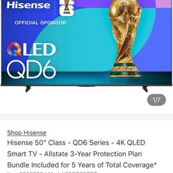 TV 50” flat screen Hisense 4K wall mounted only