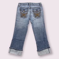 SO WEAR IT DECLARE IT Vintage Y2K Embroidered Butterfly Capri Cuffed Hem Jeans