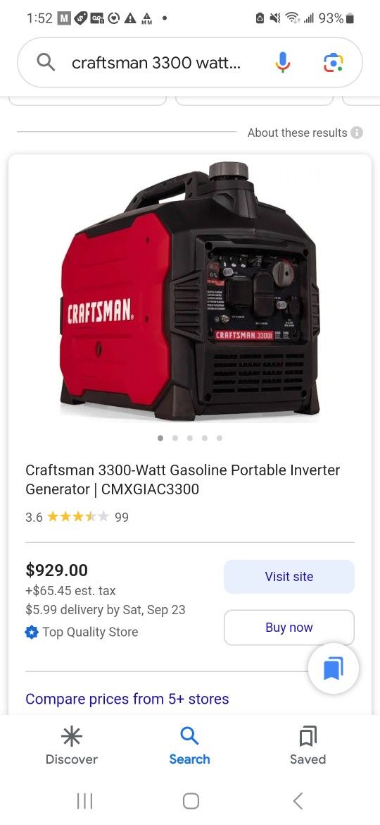  New 3300 Watt Craftsman Generator Used Once For A Job