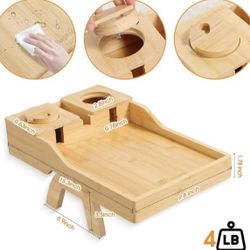 Couch Cup Holder Tray  Sofa Arm Tray with 360° Rotating Cell Phone Holder, Anti Slip Couch Arm Rest Table  Clip On Side Table for Eating Snacks Drinks