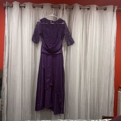 Lace Patchwork Half Sleeve Purple Dress 