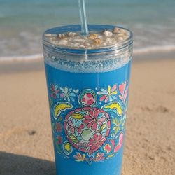 Beach Effect  Plastic Snow Globe Tumbler 249z  With Real Beach Sand & Shells
