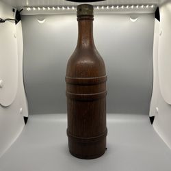 Vintage Oak Wood Whiskey Bottle Cork Bottom 13.5" Decorative Item