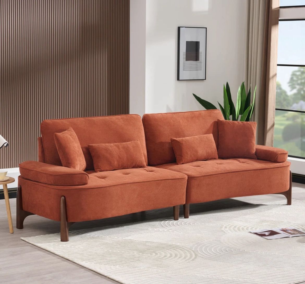 Like New!!! Brick Red 101" Three Seater Upholstered Sofa