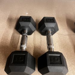 Rubber Encased Hex Dumbbells, 10 lbs Pair, Black, New