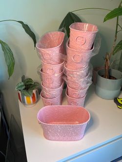 12 Pack Pink Tin Planters