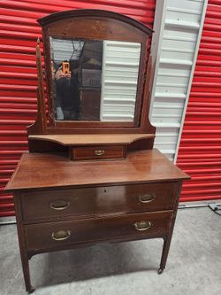 Antique Two DRAWER Mirror DRESSER.