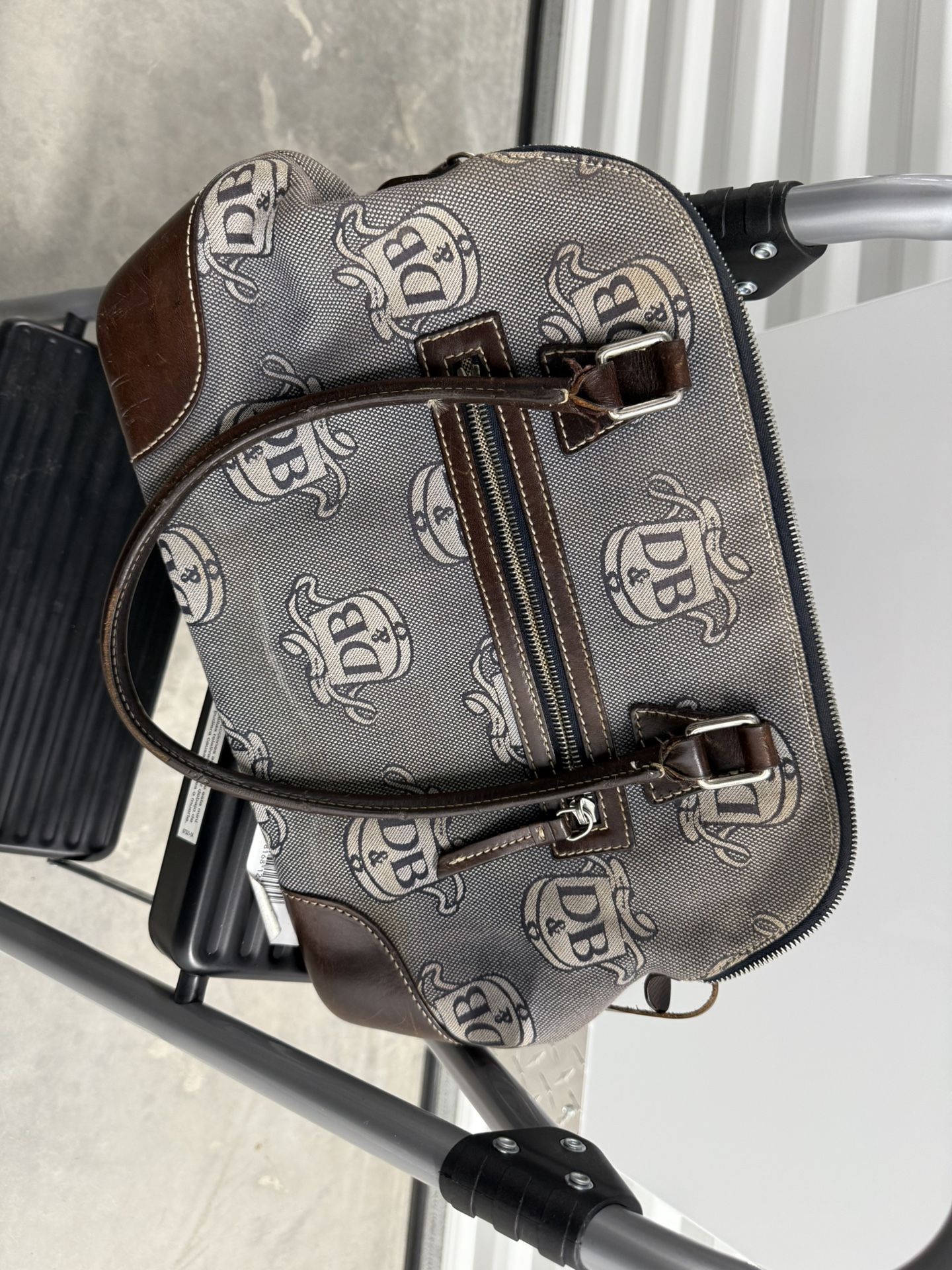 Dooney and Bourke Signature Denim Canvas Brown Leather Satchel Shoulder Bag