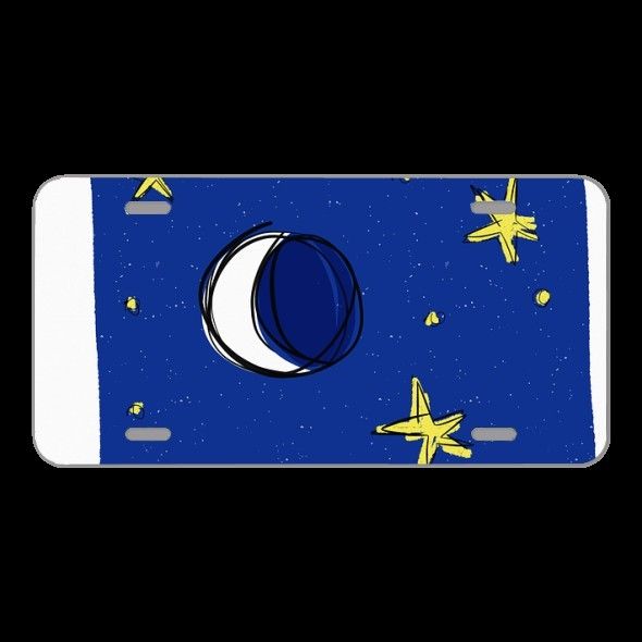 License Plate Novelty Car Front Moon Stars Night Starry Half-Moon