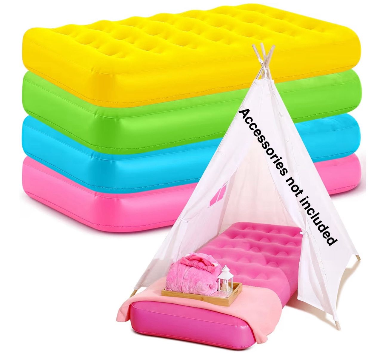 (7777-3) Leyndo 4 Pack Kids Air Mattress Bulk Toddler Inflatable Bed Blow up Camping Sleeping Pad 61.81 x 25.98 x 7.09 Inches Kid Inflatable Airbed fo