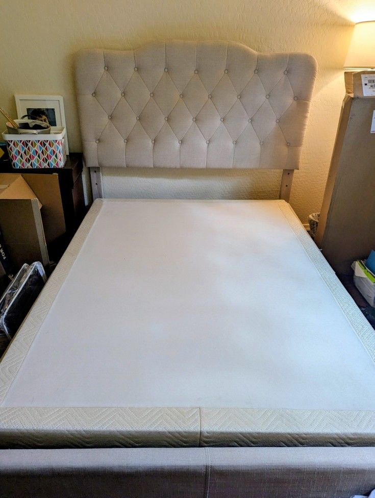 Queen Bed Frame (Beige, upholstered)