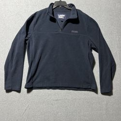 Lands End Mens Anyweather Fleece Quarter Zip Preppy Pullover Navy Blue Size L