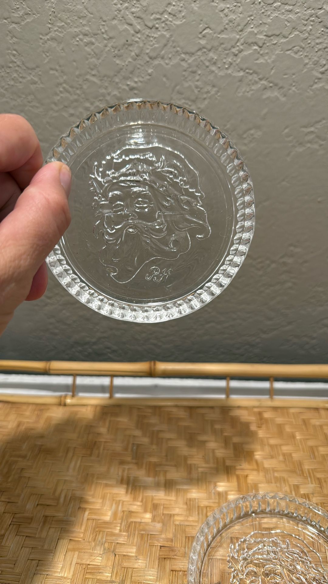 Vintage 70’s Princess House Santa Christmas Coaster Set of 4! LEAD CRYSTAL! IOB! STACKING!