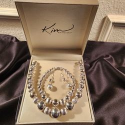 New Jewelry Set, Sterling Silver Plate- Earrings, Bracelet,  And Necklace!