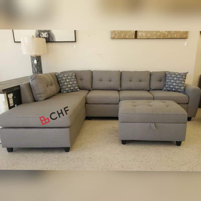 3 Pc Living Room Sectional Sofa With Storage Ottoman 