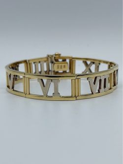14k Two Tone solid Gold Fashion Roman Numeral Bracelet Italy 7.5” 13mm