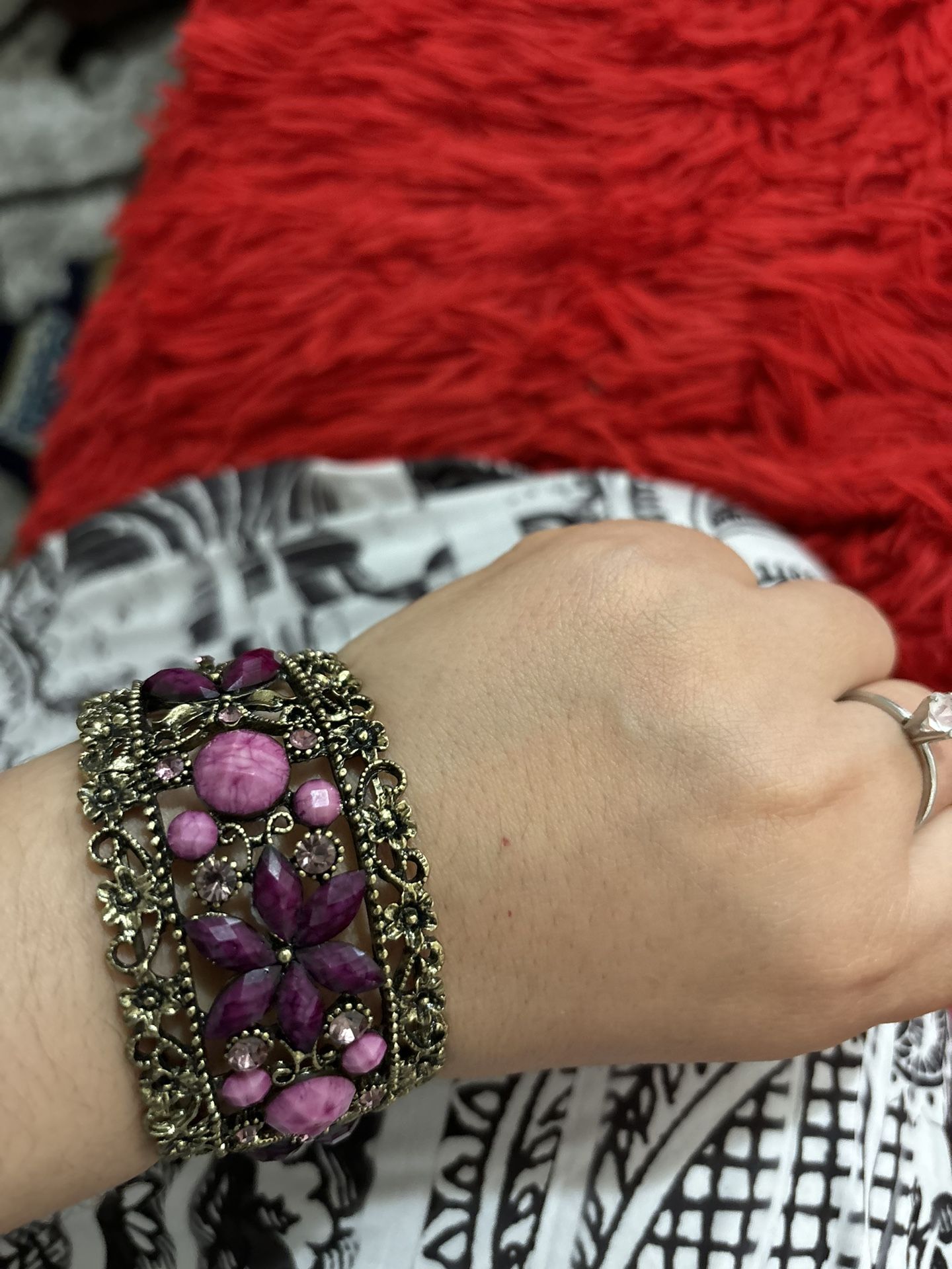 Vintage Purple Rhinestone Cuff Bracelet, Vintage Beaded Jewelry, Vintage Bracelet, Costume Jewelry, Vintage Cuff, Gift for Her