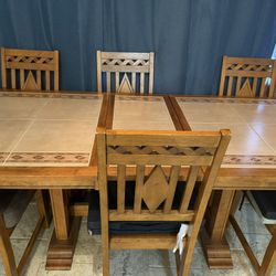 Table W Six Chairs Tile Leaf Western Rustic Chic Farmhouse 