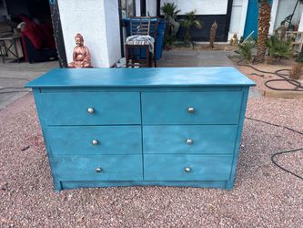 Teal Painted 6-Drawer Wood Dresser,can deliver