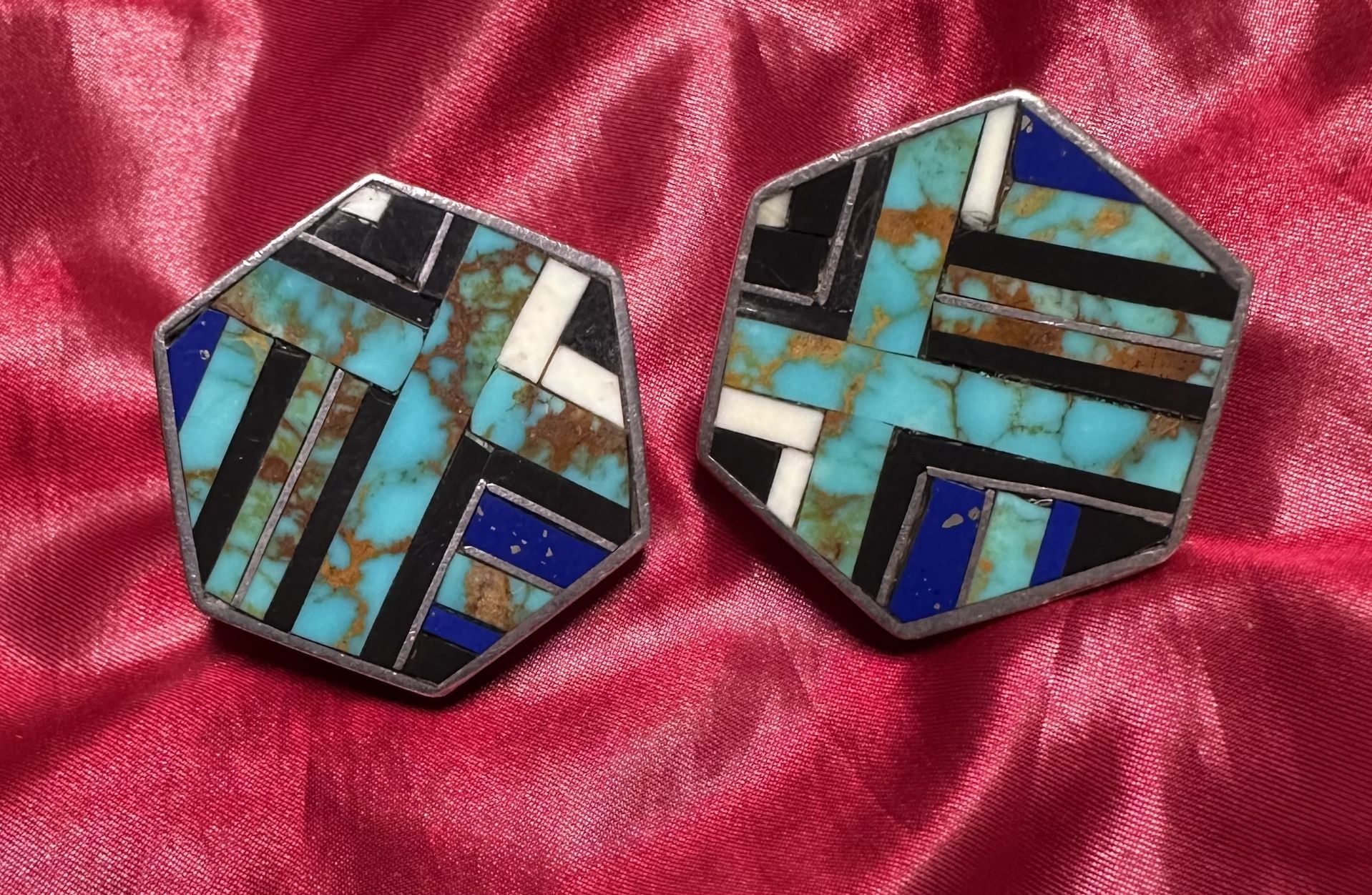 Inlaid Navajo Zuni Turquoise Earrings