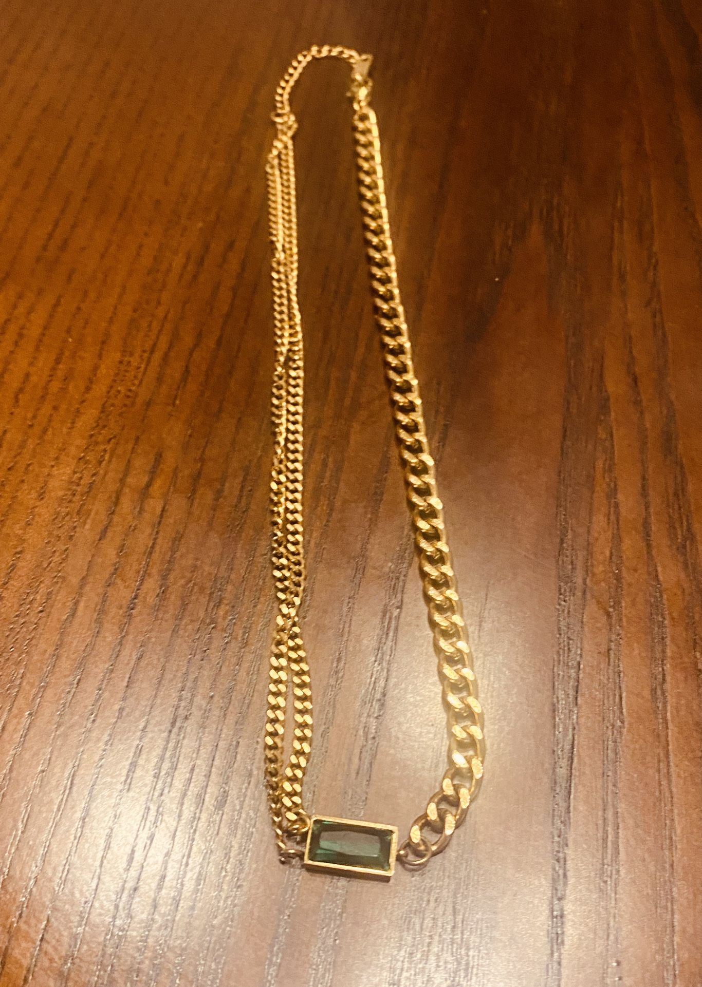 Green Emerald Rectangle Gold Necklace