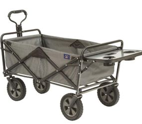 MacSports Collapsible Outdoor Utility Wagon Cart with Folding Table and Drink Holders, Gray