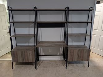 4-Piece Modern Industrial Wall Unit Set – Desk, Bridge Shelf & 2 Ladder Bookcases with Storage Cabinets ($400)