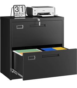 2 Drawer File Cabinet with Lock,Metal Lateral Filing Cabinet for Home Office,Hanging Letter/Legal/A4 Size (Black, H27.95×W28.35×D15.74)