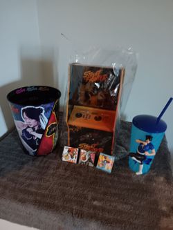 Cups and popcorn buckets and other items.\nAll brand new