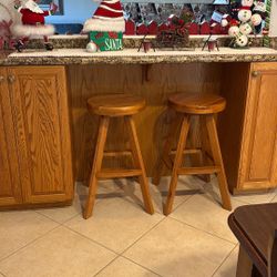 Solid Oak Swivel Bar Stools