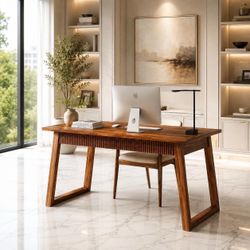 55-Inch Home Office Desk with Drawer Modern Minimalist Style Wooden Simple Study Writing Table.