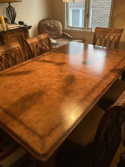 Dining Room Table 6 Chairs 2 Leaves Custom Pads 