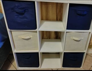 White 9-Cube Storage Organizer with 6 Fabric Bins