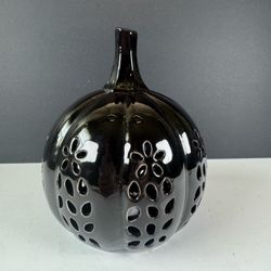 Lighted Black Ceramic Pumpkin Decor