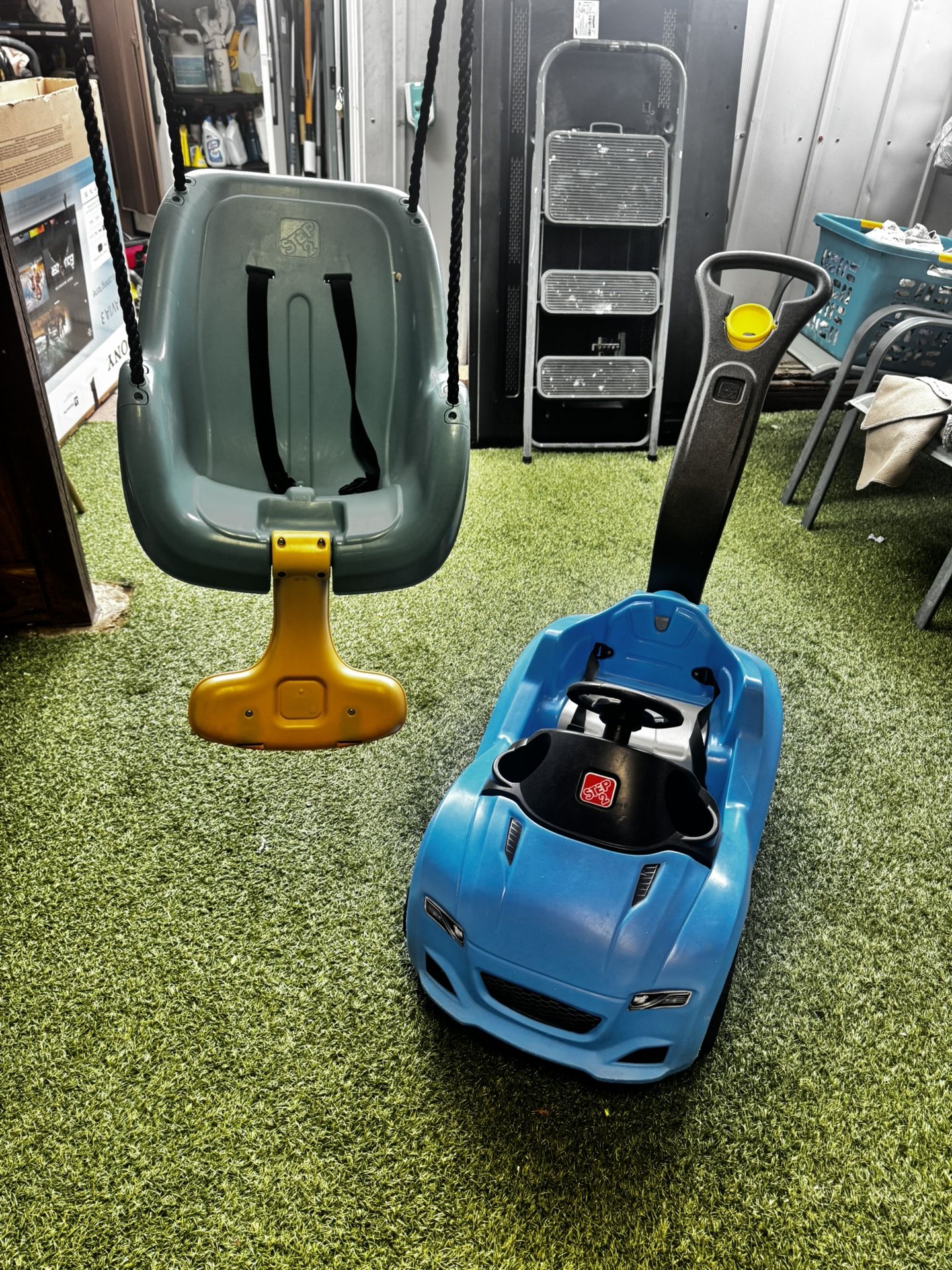 kids Green Swing And Blue Push Car