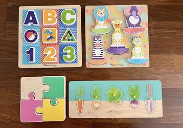 Lovevery Melissa & Doug Montessori Wooden Chunky Baby Toddler Puzzle Toy Lot  Comes with 4 puzzles  In good condition   