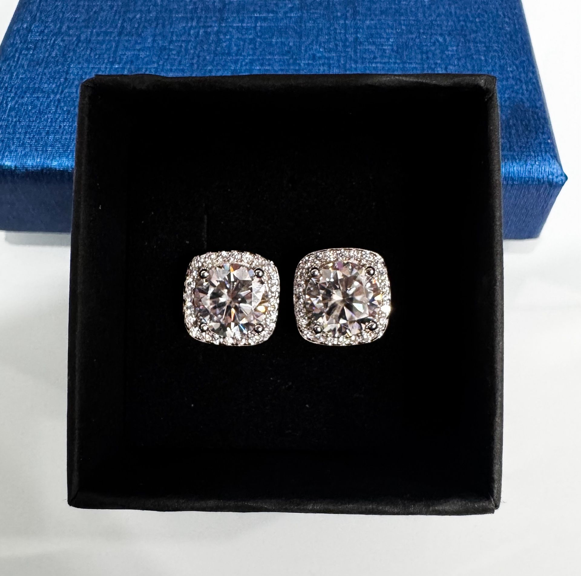Moissanite 4 CT Square Halo Earrings (new) 