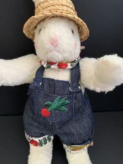 Douglas Co 12" Jointed Bunny Gardener w/Straw Hat & Overalls Plush