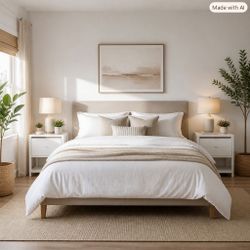 🪵 Pair of White Solid‑Wood Nightstands