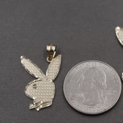 10K Solid Yellow Gold Diamond Cut Playboy Bunny Rabbit Charm Pendant. 1.1”