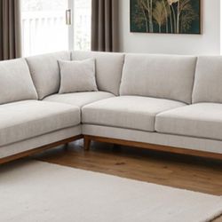 Brand New Grey Mid-Century Modern Style Chenille Sectional Sofa