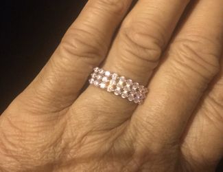 Sterling Silver Triple Row Pink CZ Ring