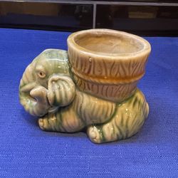 Vintage Small Ceramic Elephant Planter With Basket 