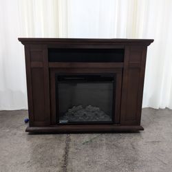 Dark Wood Electric Fireplace Media Console with Shelves