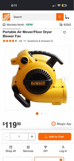 Portable Air Mover/Floor Dryer Blower Fan