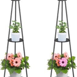 2 Pack  48" High Solar Outdoor Lights with Plant Holder & Remote