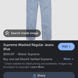 New Supreme Stone Washed Jeans Size 34 